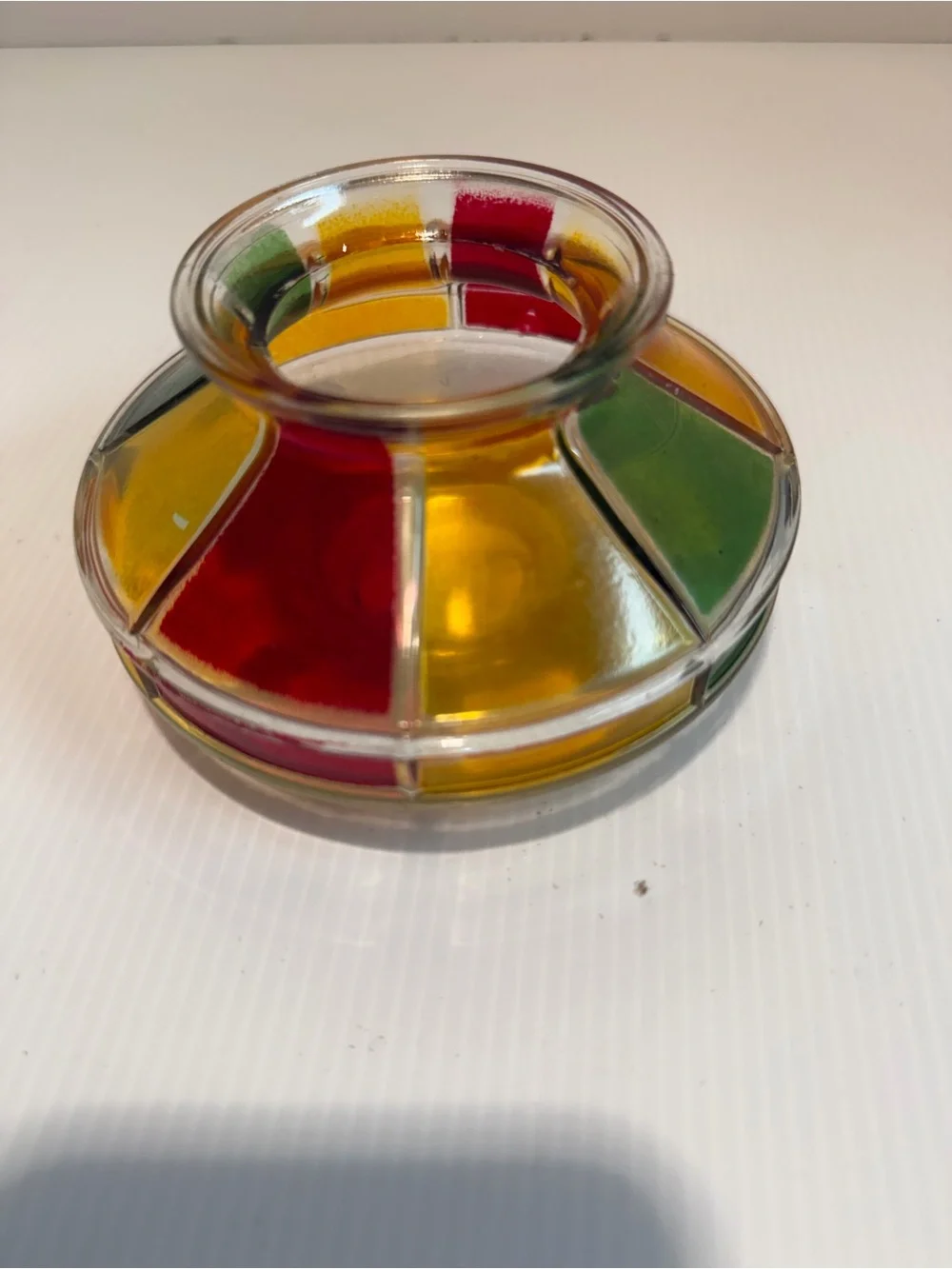 Vintage Mid-Century Multi-Color Paneled Glass Votive Tealight Candle Holder